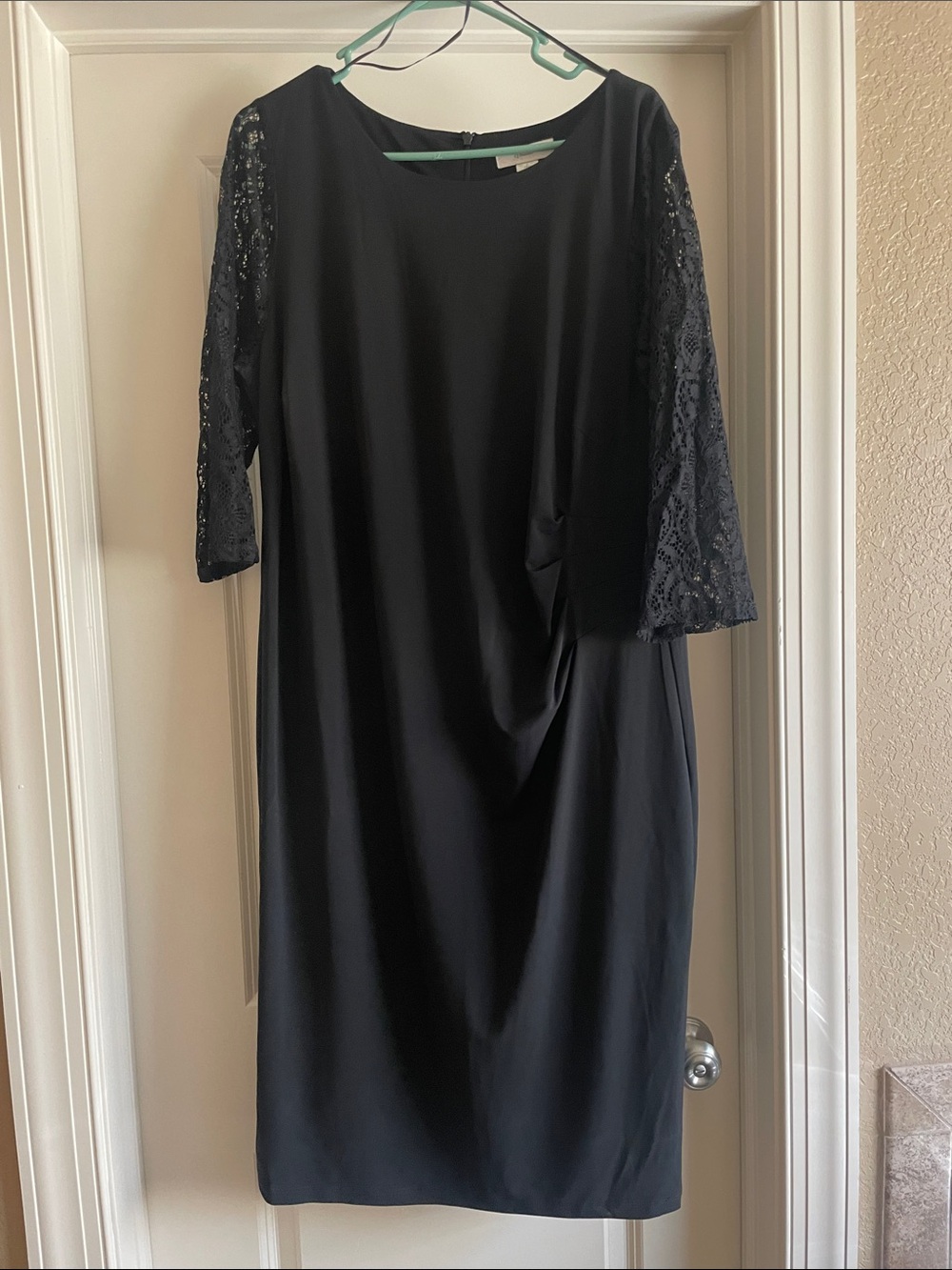 CJ Banks Black Midi Dress with Lace Sleeves